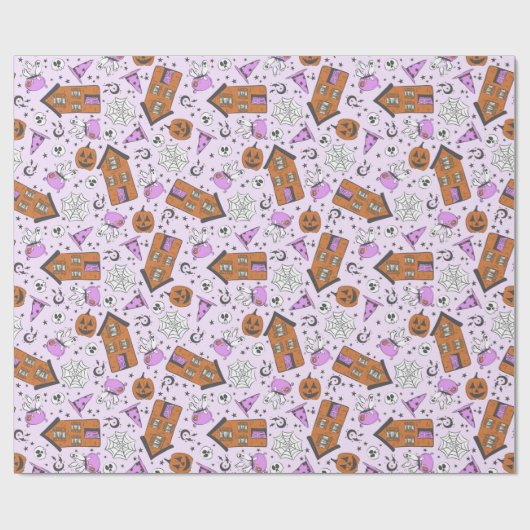 キュートラベンダーパープルハロウィーンハウス幽霊のよく出るアート ラッピングペーパー (フラット)