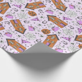 キュートラベンダーパープルハロウィーンハウス幽霊のよく出るアート ラッピングペーパー (角)