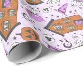 キュートラベンダーパープルハロウィーンハウス幽霊のよく出るアート ラッピングペーパー (ロールコーナー)