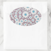 キュートラベンダーホワイトブルーファンタジーデイジー 楕円形シール (バッグ)