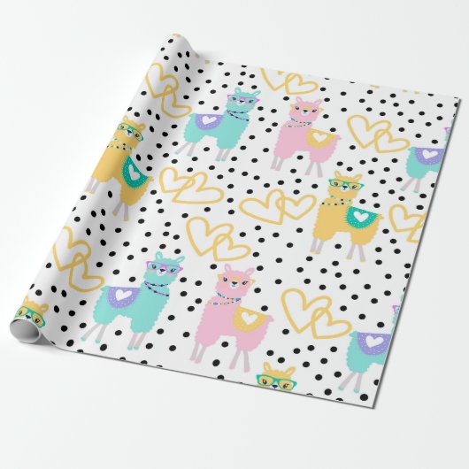 キュートラマおもしろいカラフルティール(緑がかった色)ピンクハート水玉模様 ラッピングペーパー (アンロールド)