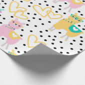 キュートラマおもしろいカラフルティール(緑がかった色)ピンクハート水玉模様 ラッピングペーパー (角)