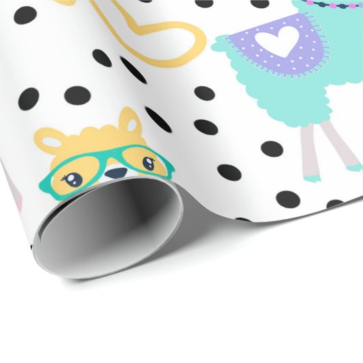 キュートラマおもしろいカラフルティール(緑がかった色)ピンクハート水玉模様 ラッピングペーパー (ロールコーナー)