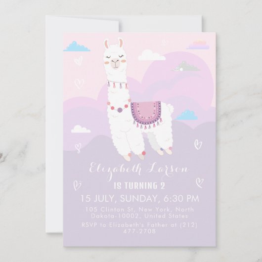 キュートラマカラーパステルテーマ子供の誕生日パーティー 招待状 (正面)