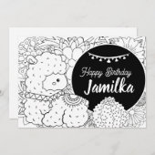 キュートラマサボテン子供の誕生日フローラカラーリング シーズンカード (正面/裏面)