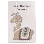 キュートラマプリンセスクラウン付き誕生日 ミディアムペーパーバッグ (正面)