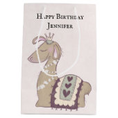 キュートラマプリンセスクラウン付き誕生日 ミディアムペーパーバッグ (裏面)