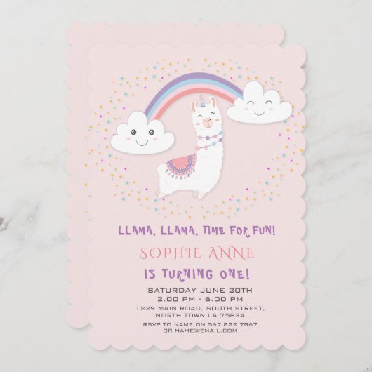 キュートラマレインボースターズ赤面ファースト誕生日 招待状 (正面/裏面)