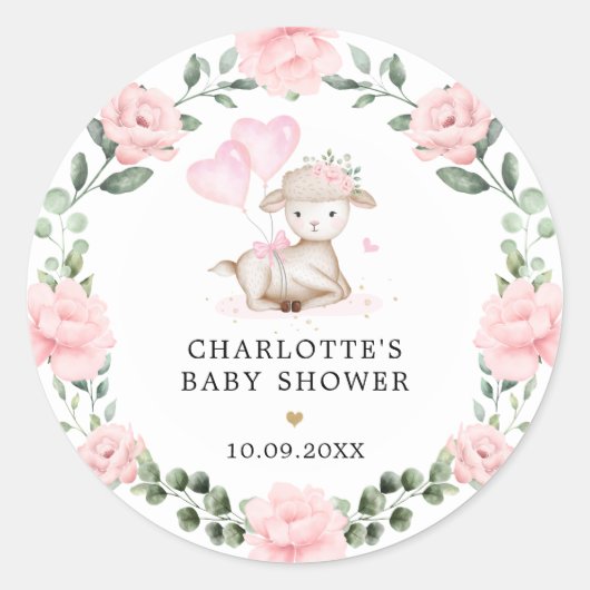 キュートラムピンクフローラリースベビー初めてのクリスマス ラウンドシール (正面)