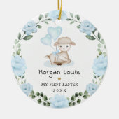 キュートラムブルーフローラリースベビーファーストイースター セラミックオーナメント (正面)