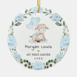 キュートラムブルーフローラリースベビーファーストイースター セラミックオーナメント