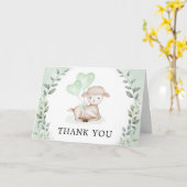 キュートラムベビーヒツジ緑ユーカリありがとう カード (黄色い花)