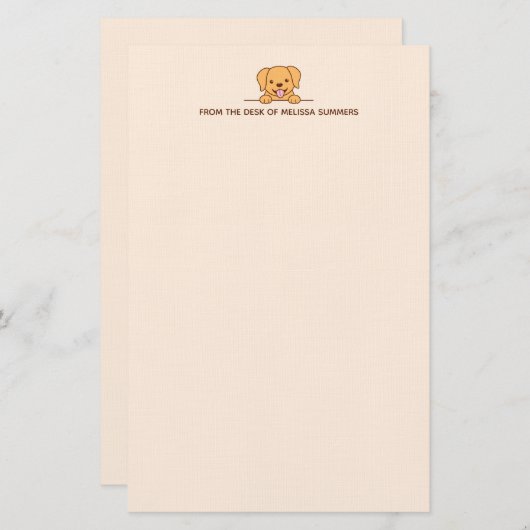 キュートラレトリエバードッグピーキングカスタム文字ベージュ 便箋 (正面/裏面)