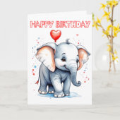 キュートリトルエレファントハッピーバースデー カード (黄色い花)