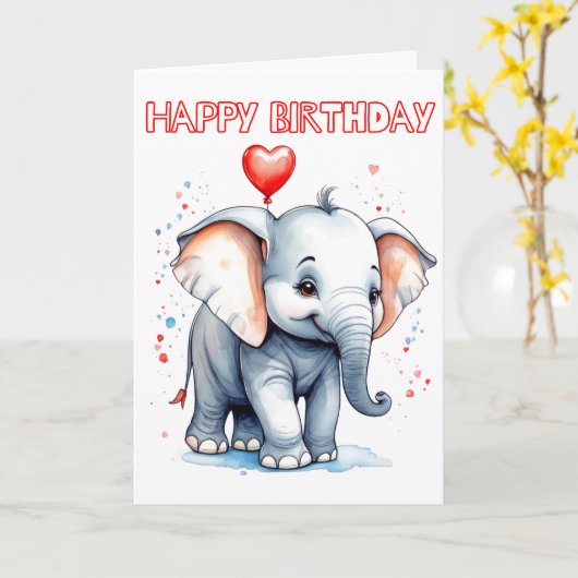 キュートリトルエレファントハッピーバースデー カード (黄色い花)
