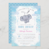 キュートリトルエレファント&ベビーバニー男の赤ちゃんシャワー 招待状 (正面/裏面)