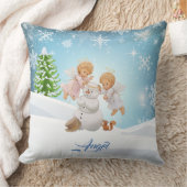 キュートリトルエンジェルズアンド雪だるま装飾用クッション クッション (ブランケット)