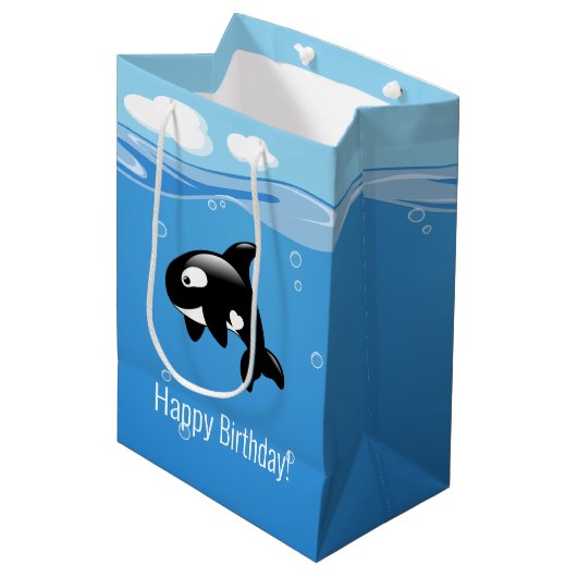 キュートリトルオルカホエールイン海誕生日 ミディアムペーパーバッグ (正面アングル)