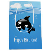 キュートリトルオルカホエールイン海誕生日 ミディアムペーパーバッグ (正面)