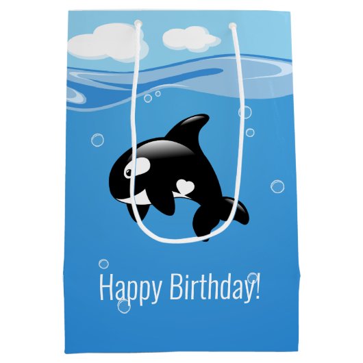 キュートリトルオルカホエールイン海誕生日 ミディアムペーパーバッグ (裏面)