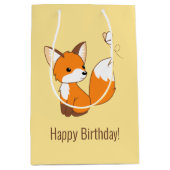キュートリトルキツネウォッチングバタフライ誕生日イエロー ミディアムペーパーバッグ (正面)