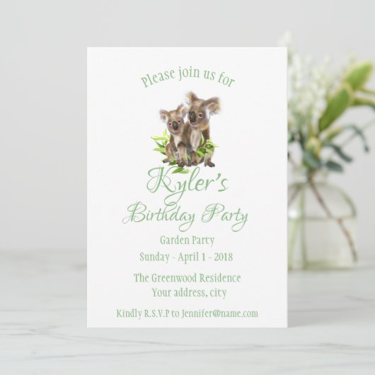 キュートリトルコアラベアオーストラリア動物誕生日 招待状 (スタンド正面)