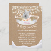 キュートリトルバニー素朴クラフトファースト誕生日 招待状 (正面/裏面)