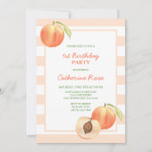 キュートリトルピーチストライプガール誕生日 招待状 (正面)