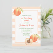 キュートリトルピーチストライプガール誕生日 招待状 (スタンド正面)