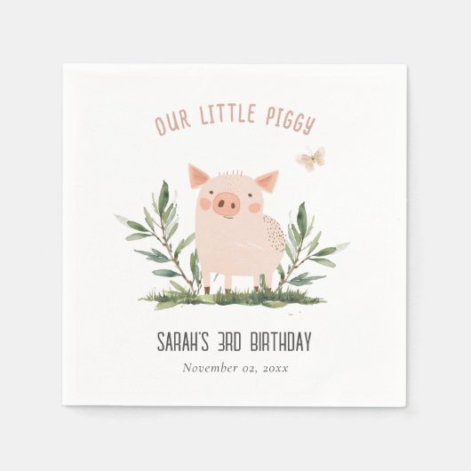 キュートリトルファームピグバタフライ子供の誕生日 スタンダードカクテルナプキン (正面)