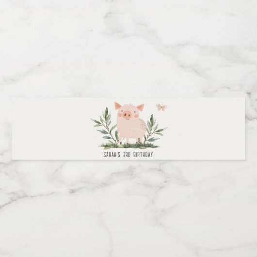 キュートリトルファームピグバタフライ子供の誕生日 ペットボトルラベル (シングルラベル)