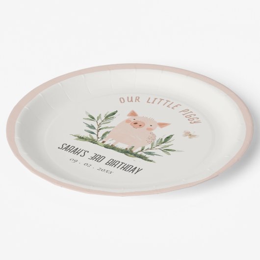 キュートリトルファームピグバタフライ子供の誕生日 ペーパープレート (アングル)