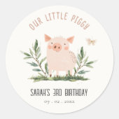 キュートリトルファームピグバタフライ子供の誕生日 ラウンドシール (正面)