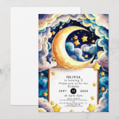 キュートリトルムーン誕生日 招待状 (正面/裏面)