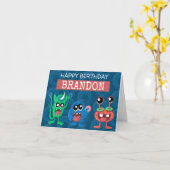 キュートリトルモンスタードーナッツ誕生日パーティー カード (黄色い花)