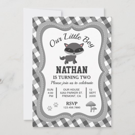 キュートリトルラクーン子供の誕生日パーティの招待状 招待状 (正面)