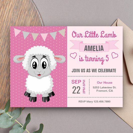 キュートリトルラム子供の誕生日パーティの招待状 招待状