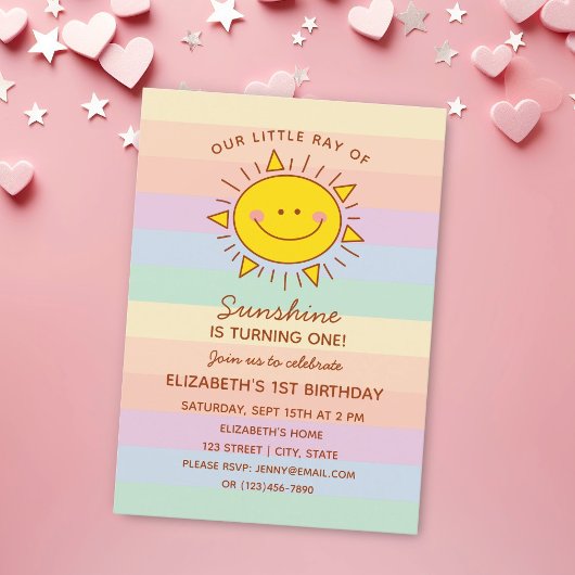 キュートリトルレイオブサンシャインベビーファースト誕生日 招待状