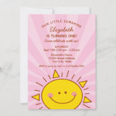 キュートリトルレイ・オブ・サンシャインピンクベビー1歳 招待状 (正面)