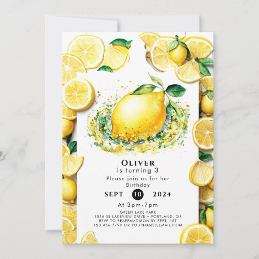 キュートリトルレモン誕生日 招待状 (正面)