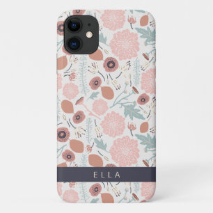 キュートリピースピンククリーム植物性フローラプリント名 iPhone 11 ケース