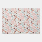キュートリピートフローラピンククリームボタニカルプリント キッチンタオル (横)