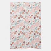 キュートリピートフローラピンククリームボタニカルプリント キッチンタオル (縦)