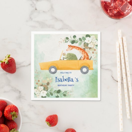 キュートルキリン熱帯花の誕生日パーティー スタンダードカクテルナプキン (インサイチュ)