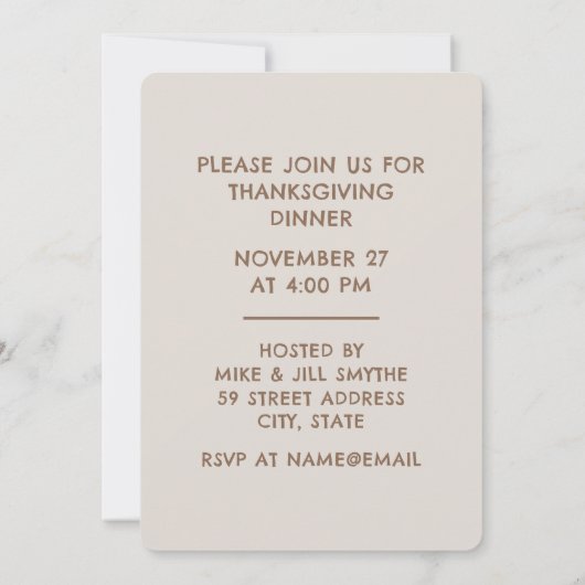 キュートルクサンクスギビングホリデーディナー招待状 招待状 (裏面)