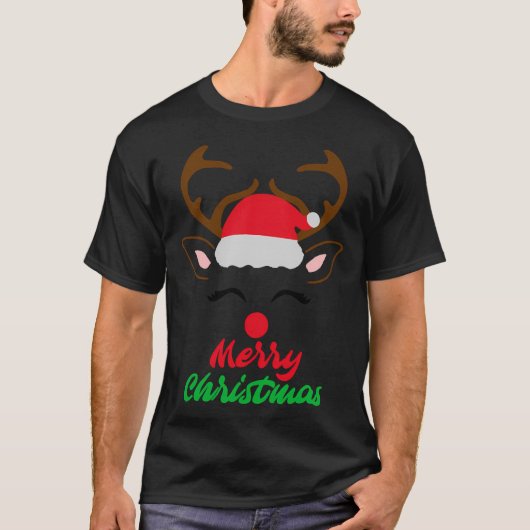 キュートルドルフ赤ノーズReindeer Santa メリー Hat Ch Tシャツ (正面)
