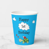 キュートルレディバグブルーハッピーバースデーパーティーカップ 紙コップ (正面)