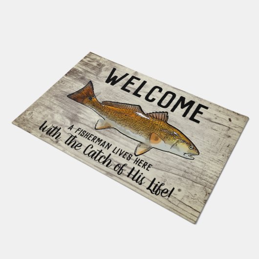 キュートレおもしろいッドフィッシュウェルカム魚釣り引用文 ドアマット (アングル)