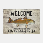 キュートレおもしろいッドフィッシュウェルカム魚釣り引用文 ドアマット (正面)