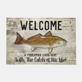 キュートレおもしろいッドフィッシュウェルカム魚釣り引用文 ドアマット
